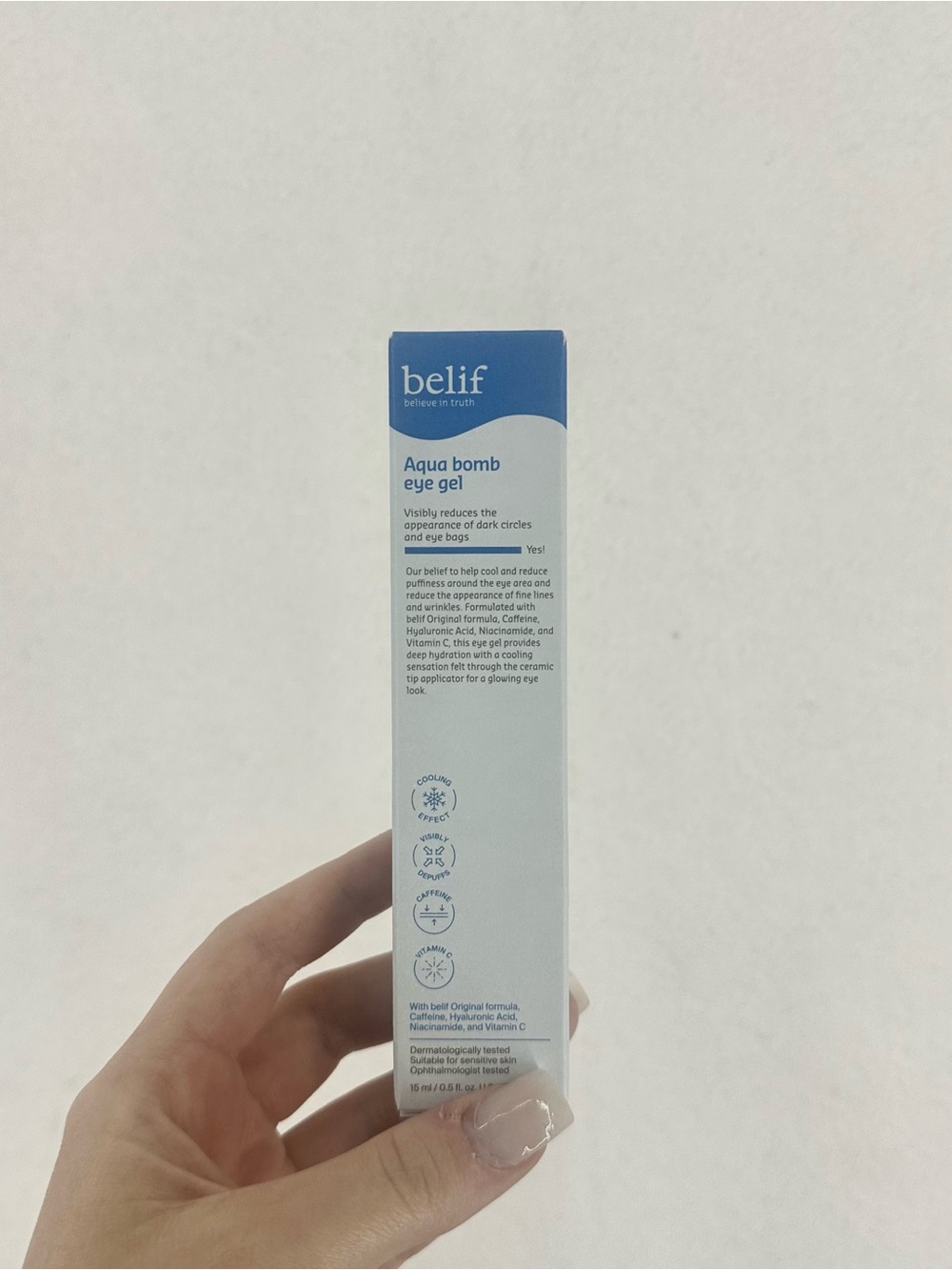 Belief Aqua Bomb Depuffing Eye Gel Caffeine Hyaluronic Acid 0.5 Fl Oz NIB